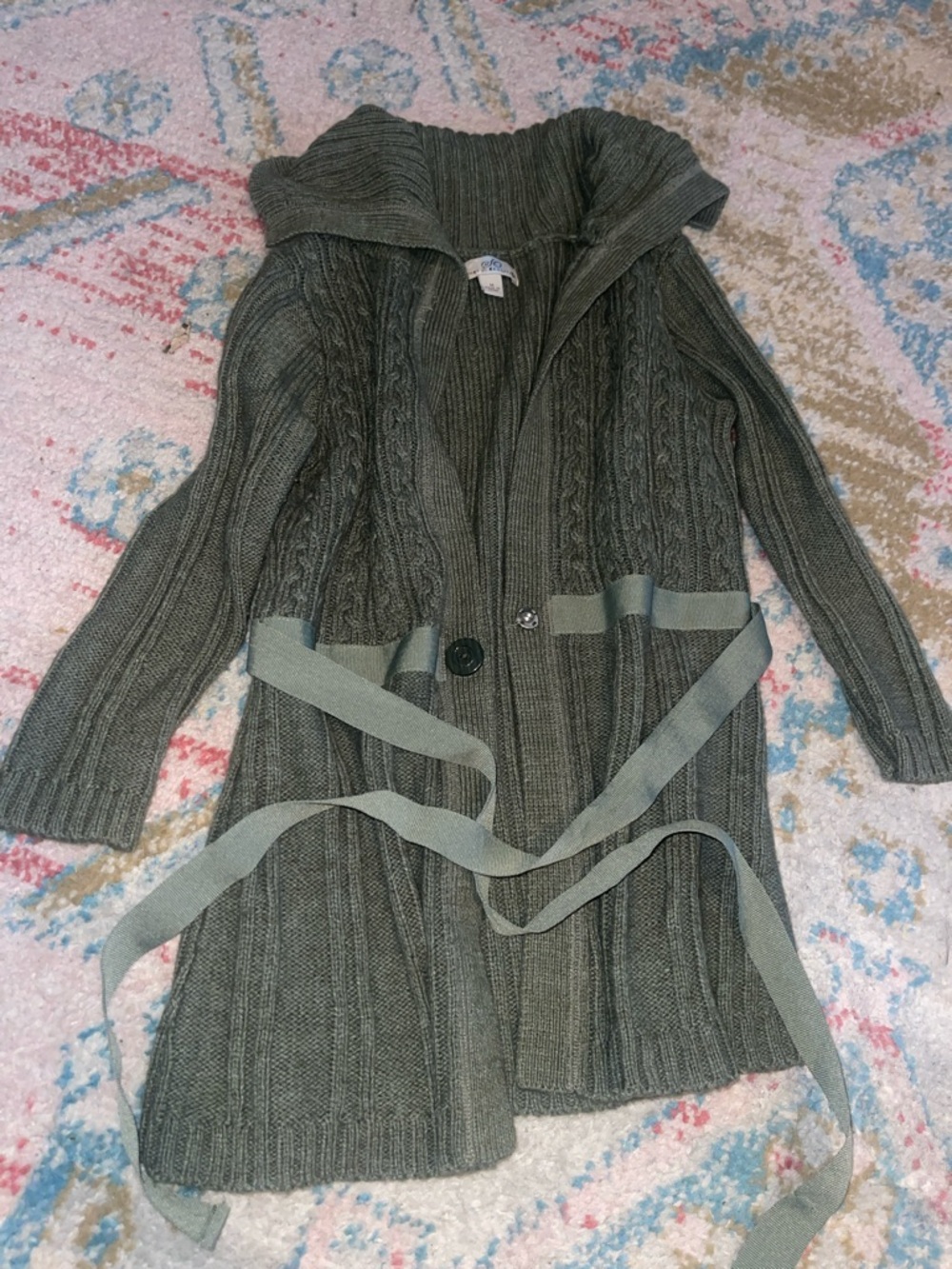 Olive Green Cable-Knit Women's Sweater Cardigan